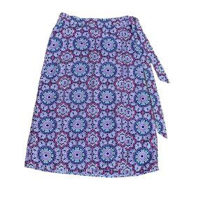 LOFT Purple Size 6 Mosaic Printed Linen Blend Tie Waist Midi Wrap Skirt NWT